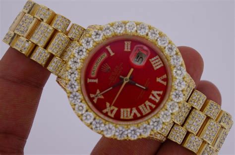 iced out bezel red face rolex replica|iced out rolex for sale.